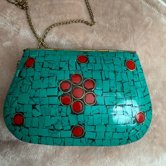 Turquoise and Red Mosaic Women Bag - Picture 2 of 16